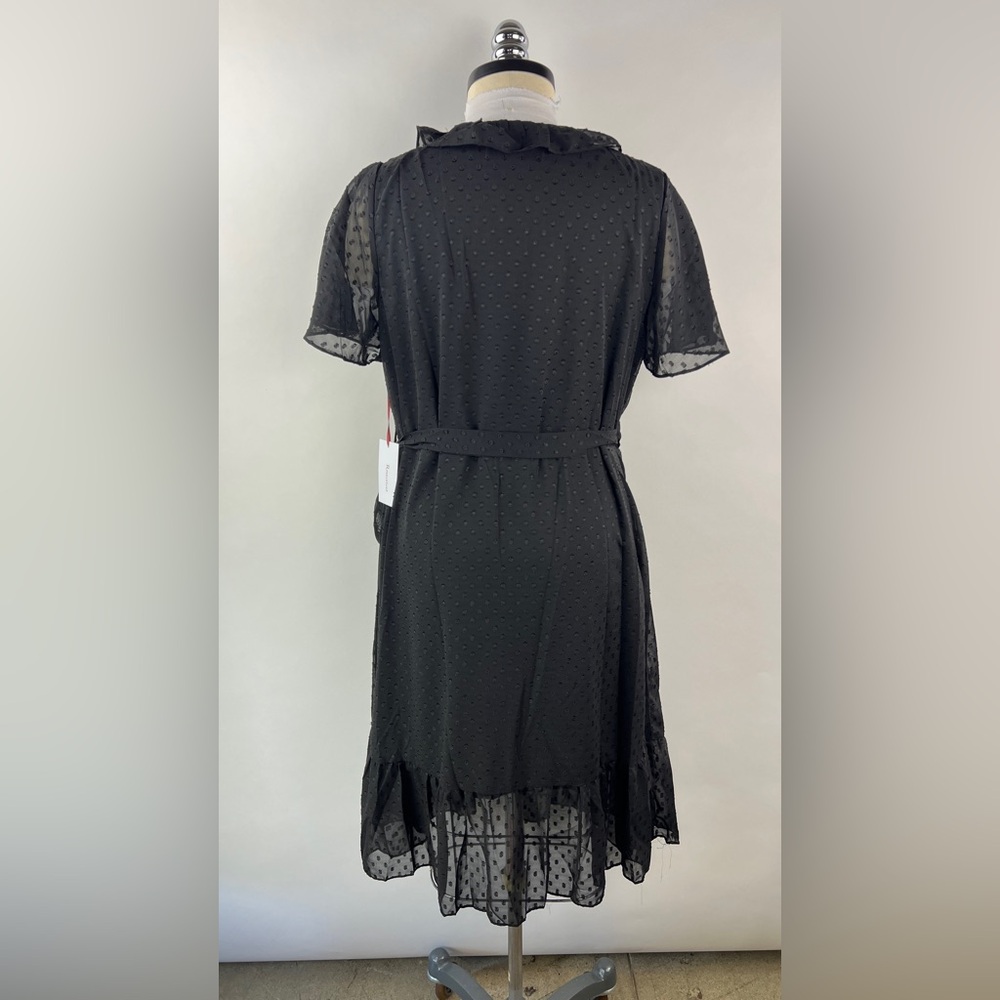 💚 3195. Swiss Dot Ruffled Wrap Midi Dress - Picture 2 of 7